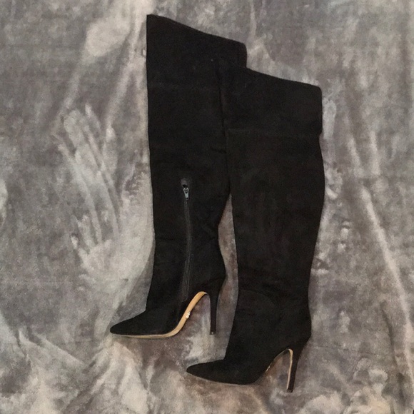 Rock & Republic Shoes - Rock & Republic Black suede over the knee heels